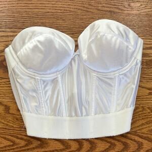 Wonderbra White Satin Strapless Padded Push Up Bustier Sz 34C